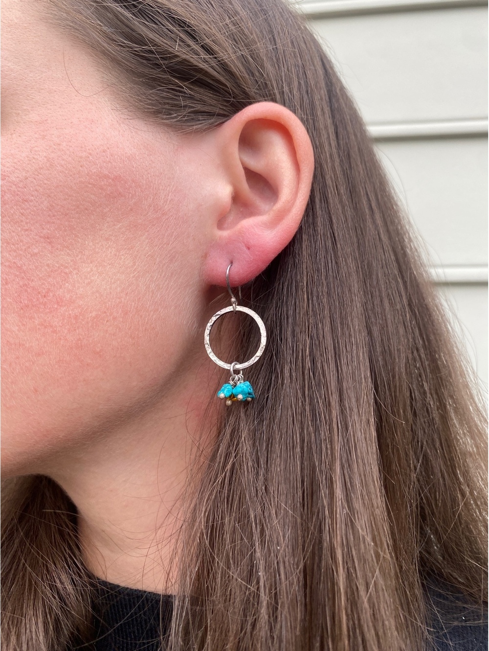 Vintage Sterling Silver Circle and Turquoise Drop Earrings